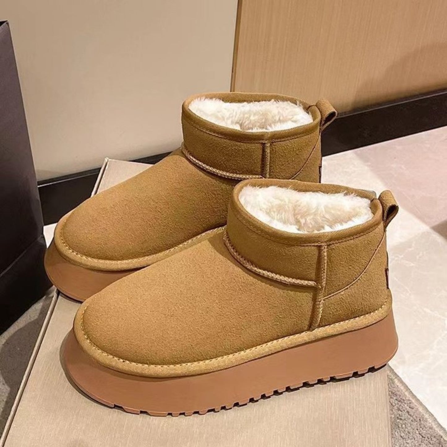 Fleece Lined Chunky Platform Mini Boots  Trendsi Camel 5 