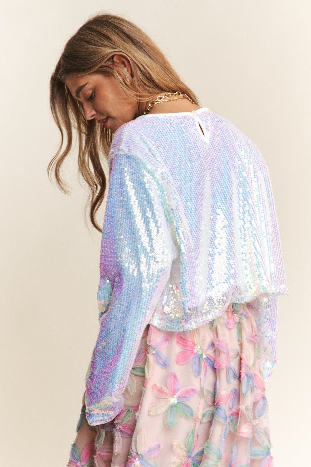 J.NNA Sequin Long Sleeve Crop T-Shirt  Trendsi   