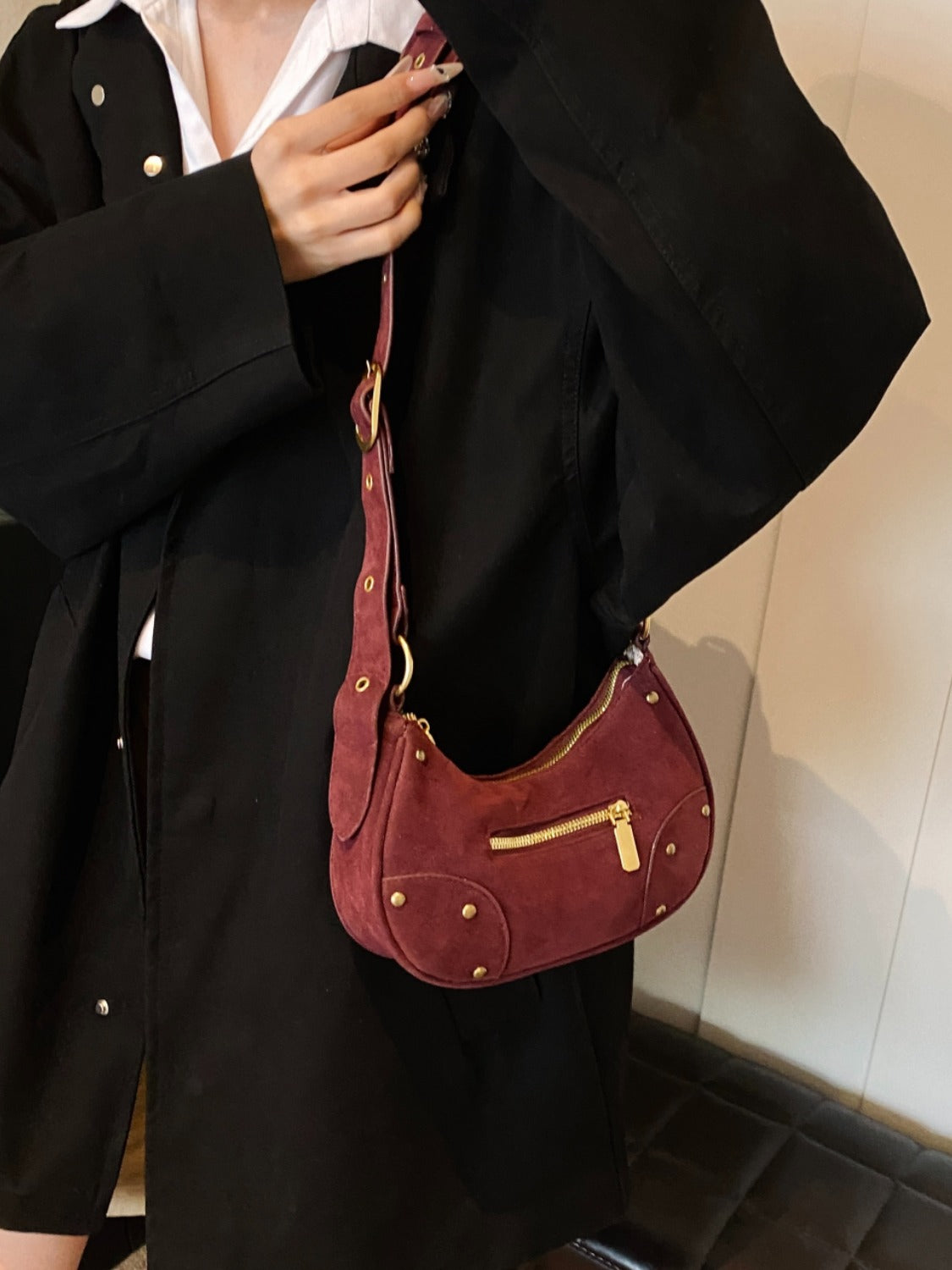 Suede Adjustable Strap Shoulder Bag  Trendsi   