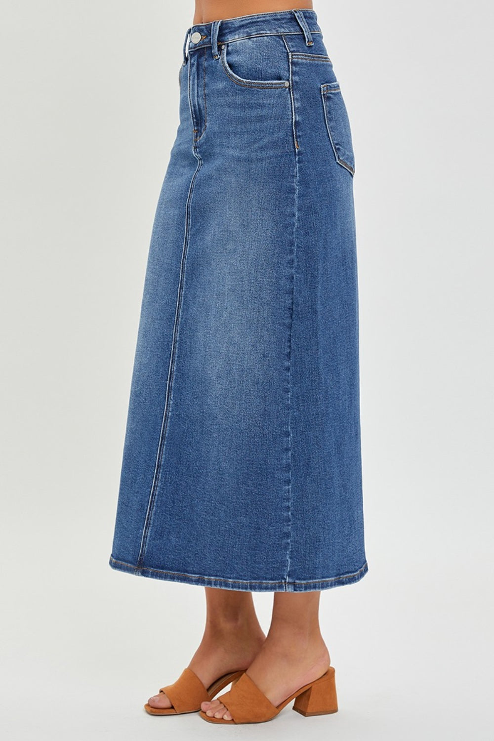 RISEN High Rise Back Slit Denim Skirt  Trendsi   