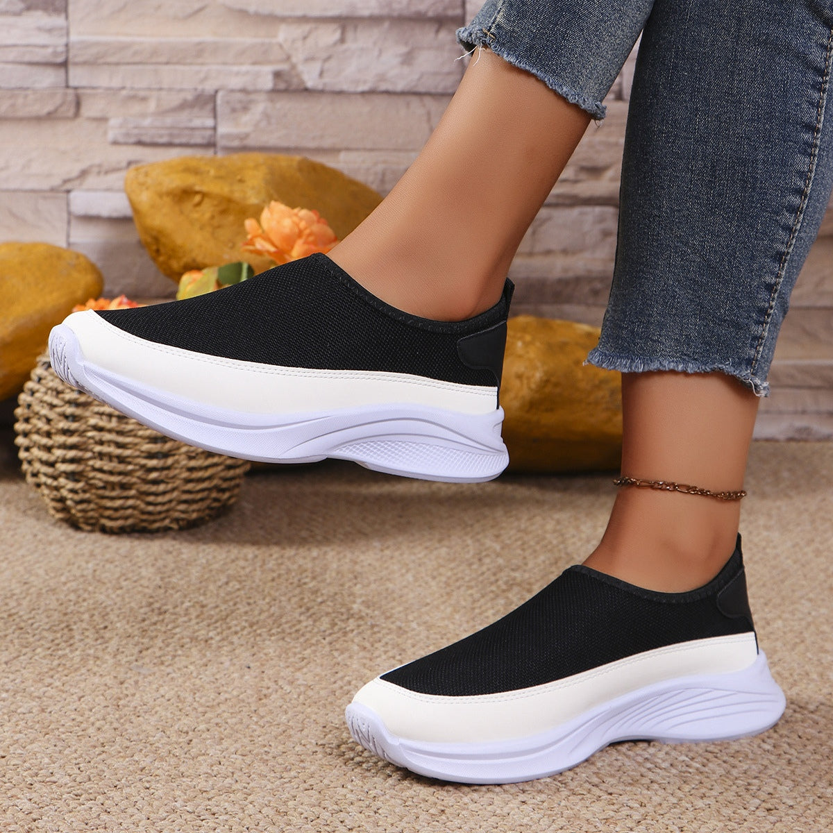 Mesh Contrast Flat Slip-Ons  Trendsi   