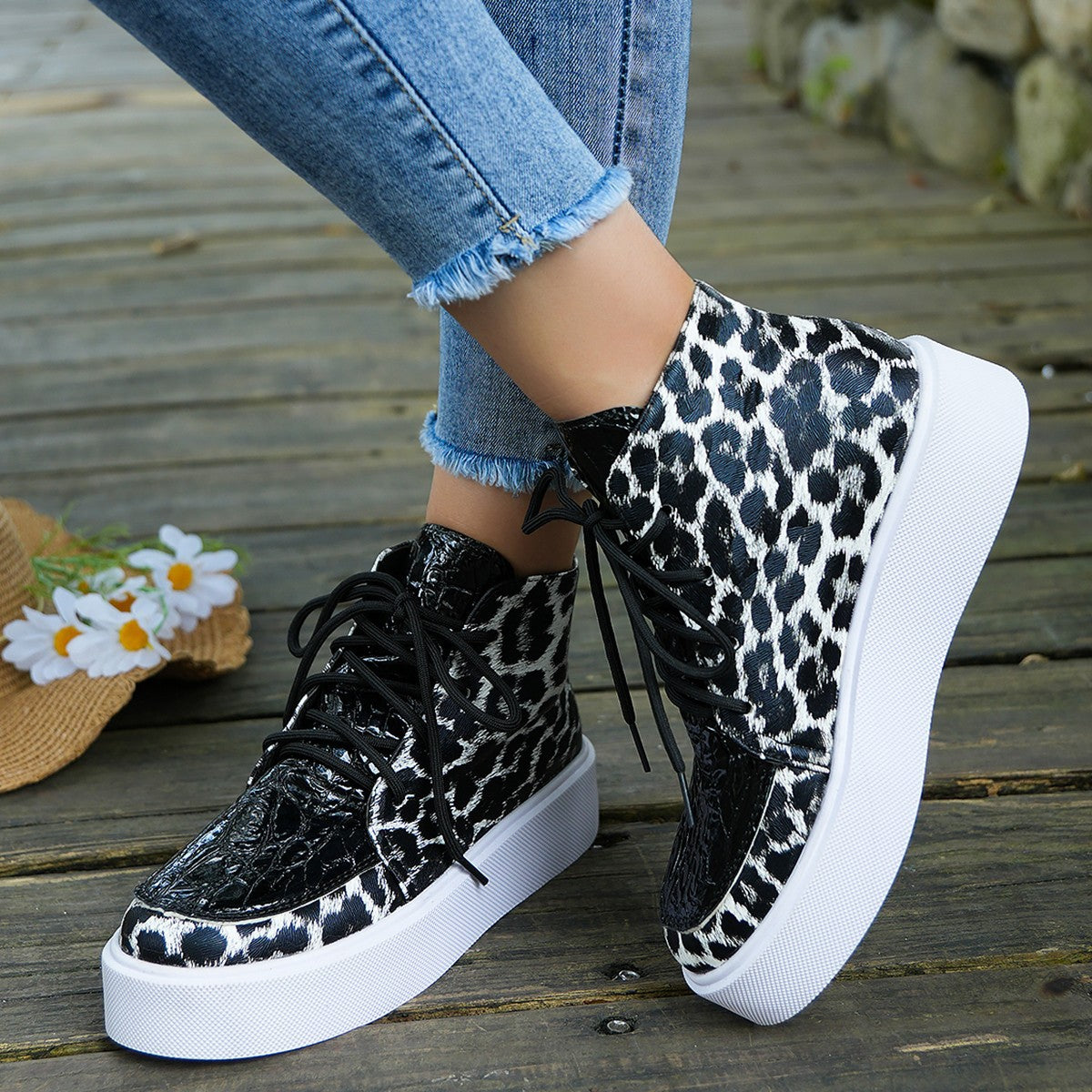 PU Leather Leopard Platform Sneakers  Trendsi   