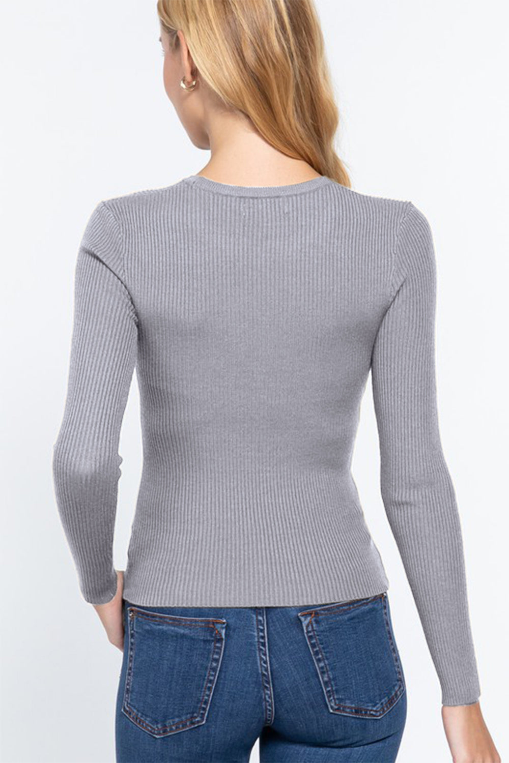 ACTIVE BASIC Full Size Ribbed Round Neck Long Sleeve Knit Top  Trendsi   