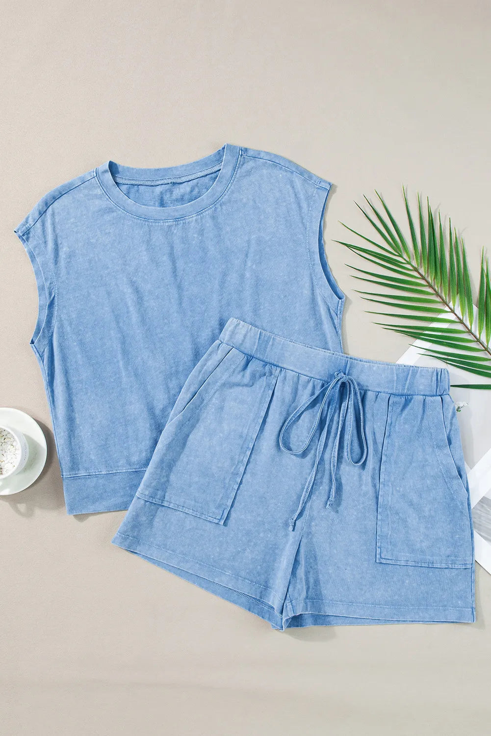 Round Neck Short Sleeve Top and Shorts Set  Trendsi   