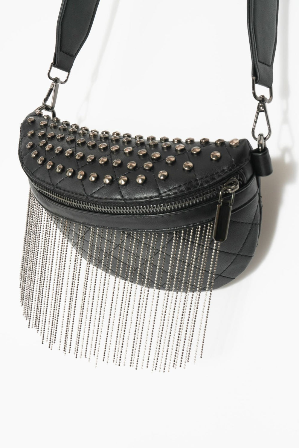 PU Leather Studded Sling Bag with Fringes  Trendsi   