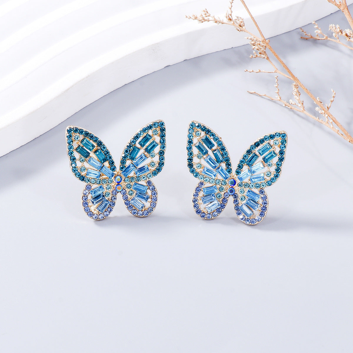 Alloy Inlaid Rhinestone Butterfly Earrings Earrings Trendsi Style A One Size 