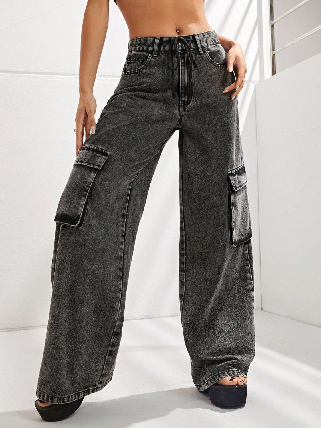 Wide Leg Jeans with Pockets  Trendsi   