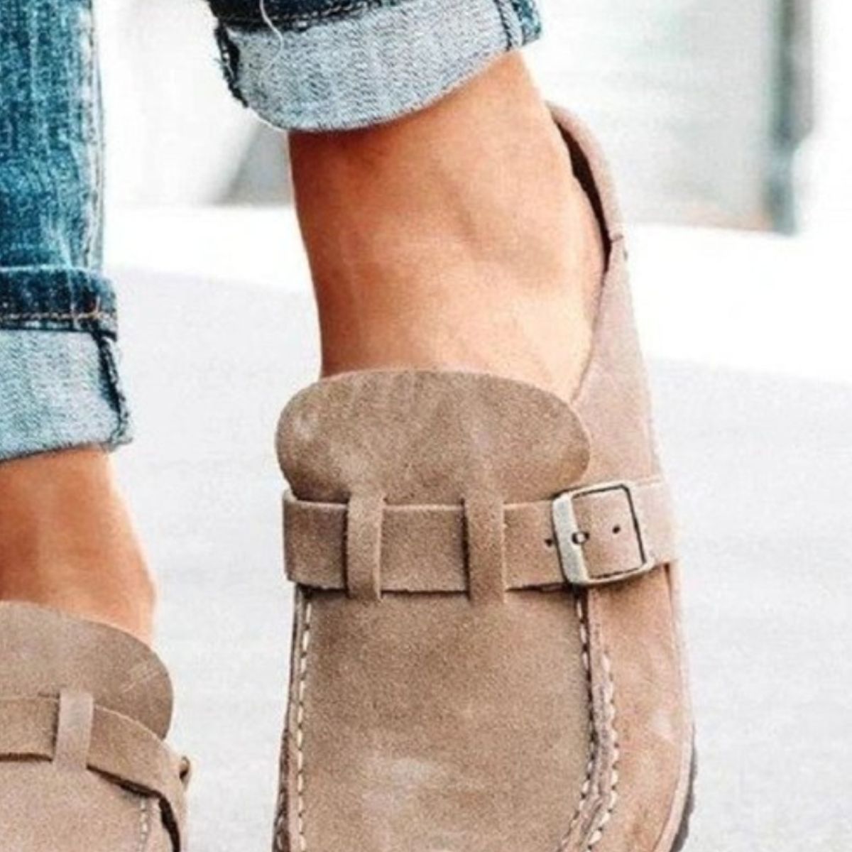 Round Toe Low Heel Buckle Loafers  Trendsi   