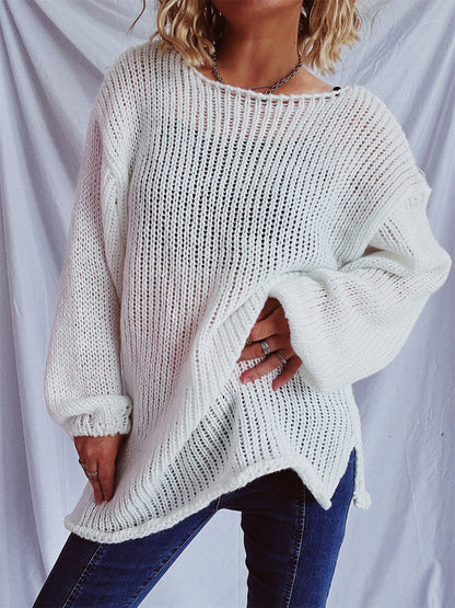 Boat Neck Dropped Shoulder Sweater  Trendsi White One Size 