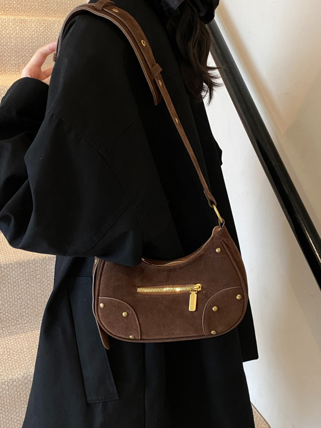 Suede Adjustable Strap Shoulder Bag  Trendsi   