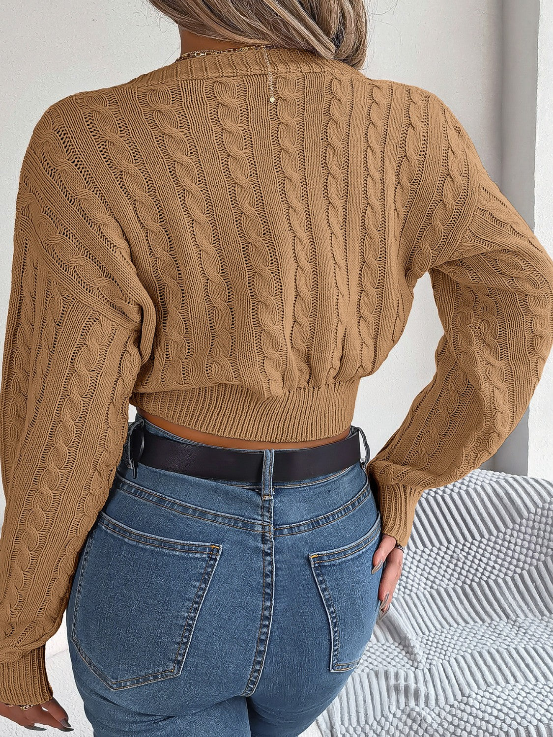 Twisted Cable-Knit V-Neck Sweater  Trendsi   