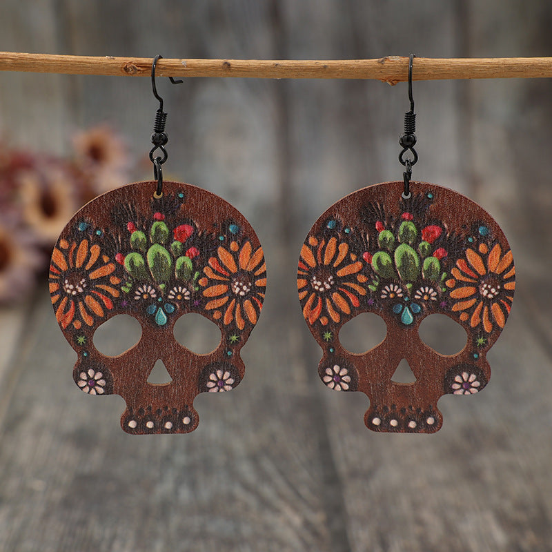 Alloy Hook Wooden Skeleton Earrings  Trendsi Coffee Brown One Size 