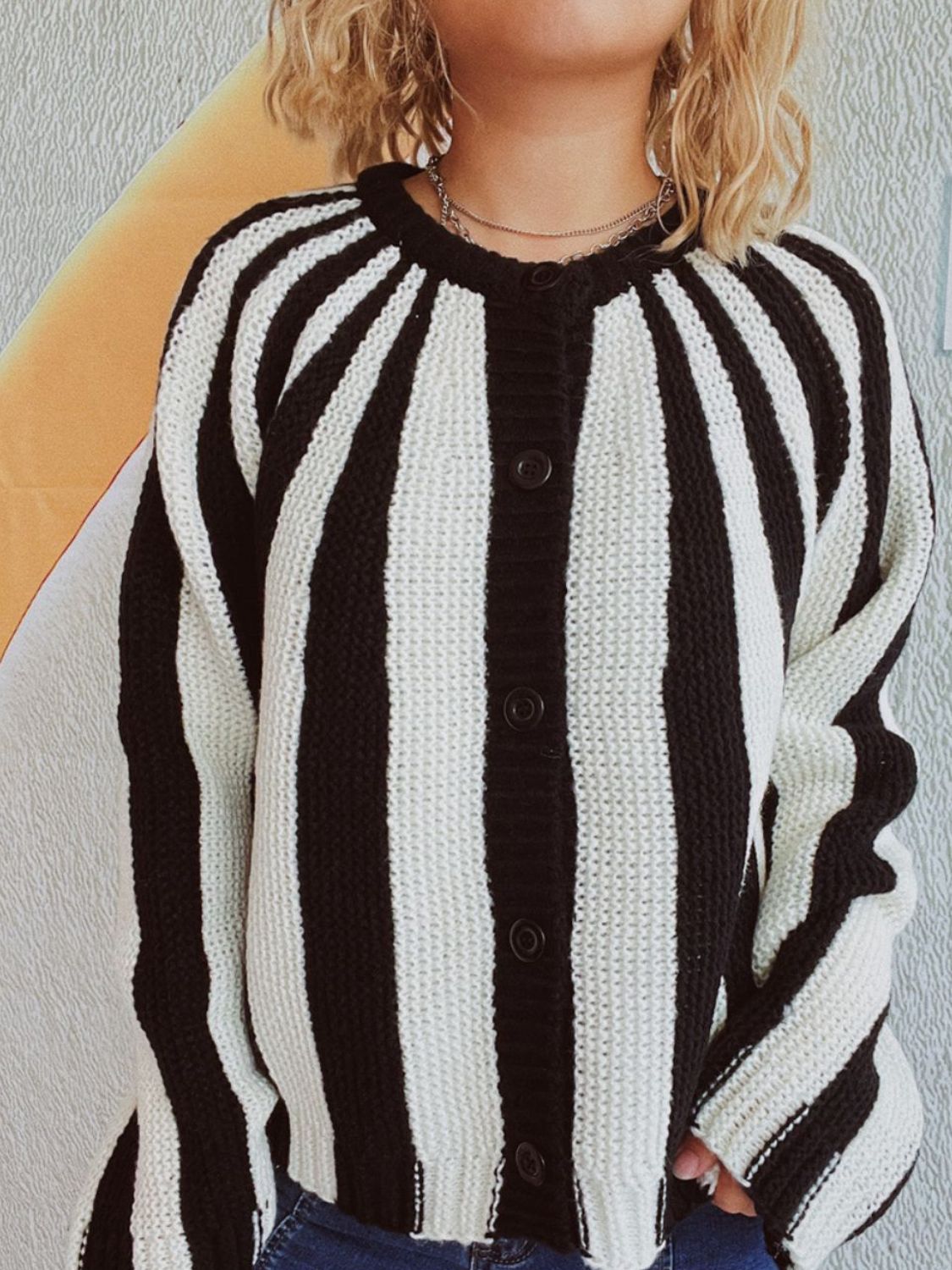 Contrast Stripes Button Down Long Sleeve Cardigan  Trendsi   