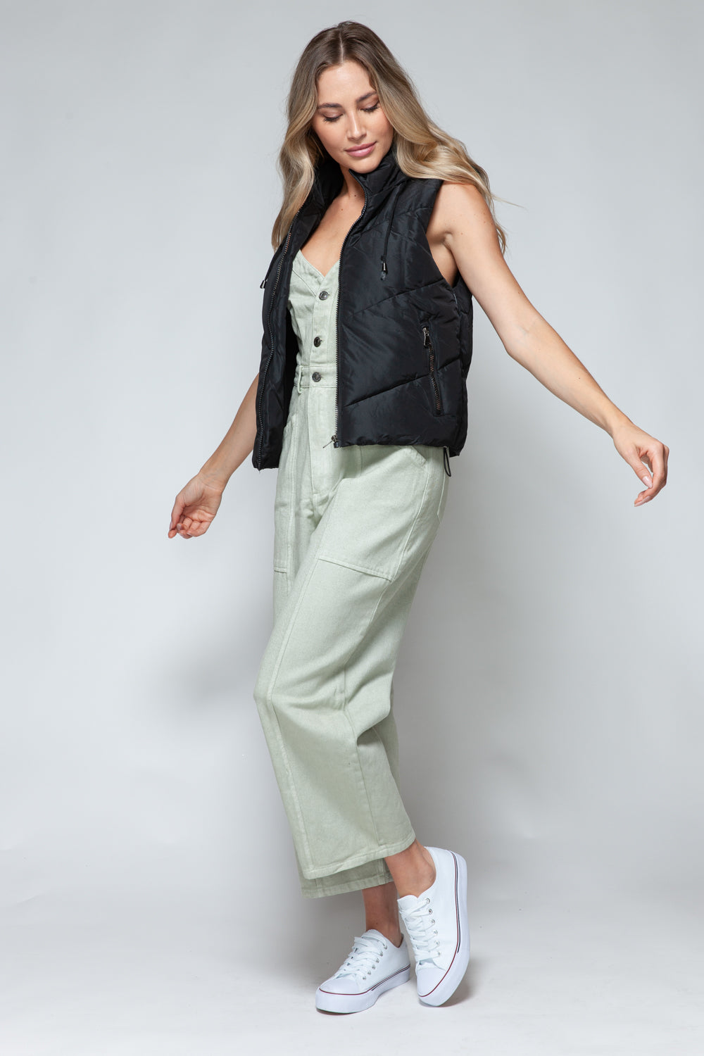 Snobbish Zip Up Quilted Hooded Vest  Trendsi   