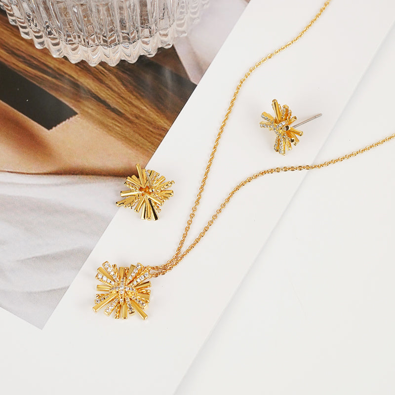 Starburst Gold-Plated Earrings and Necklace Set  Trendsi   