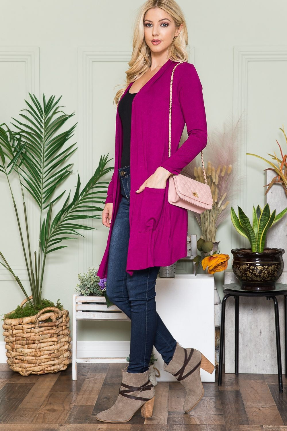 Celeste Full Size Open Front Cardigan with Pockets  Trendsi   