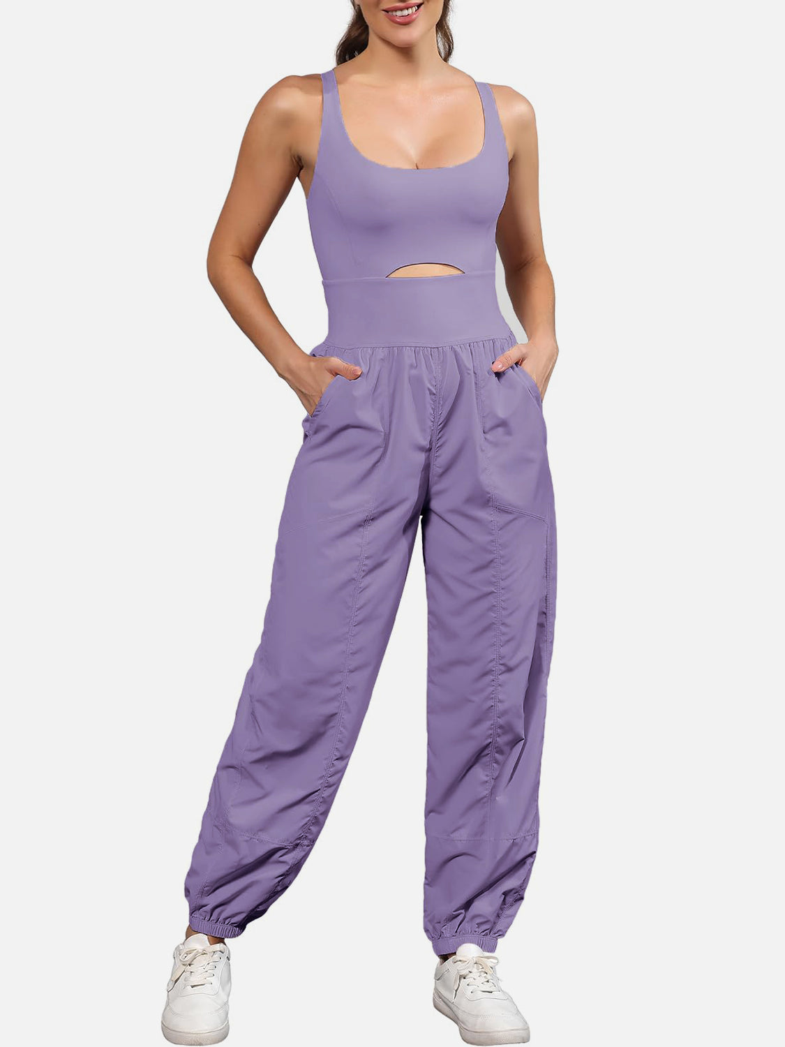 Cutout Scoop Neck Wide Strap Jumpsuit  Trendsi Lavender S 