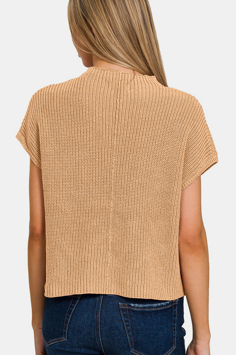 Zenana Mock Neck Short Sleeve Cropped Sweater  Trendsi   