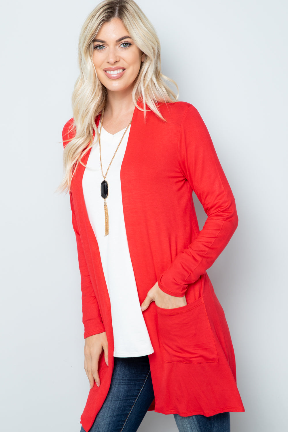 Celeste Full Size Open Front Cardigan with Pockets  Trendsi   