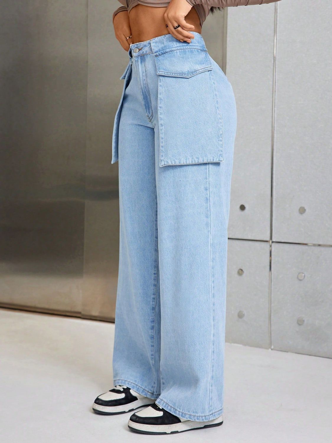 Wide Leg Jeans with Pockets  Trendsi   