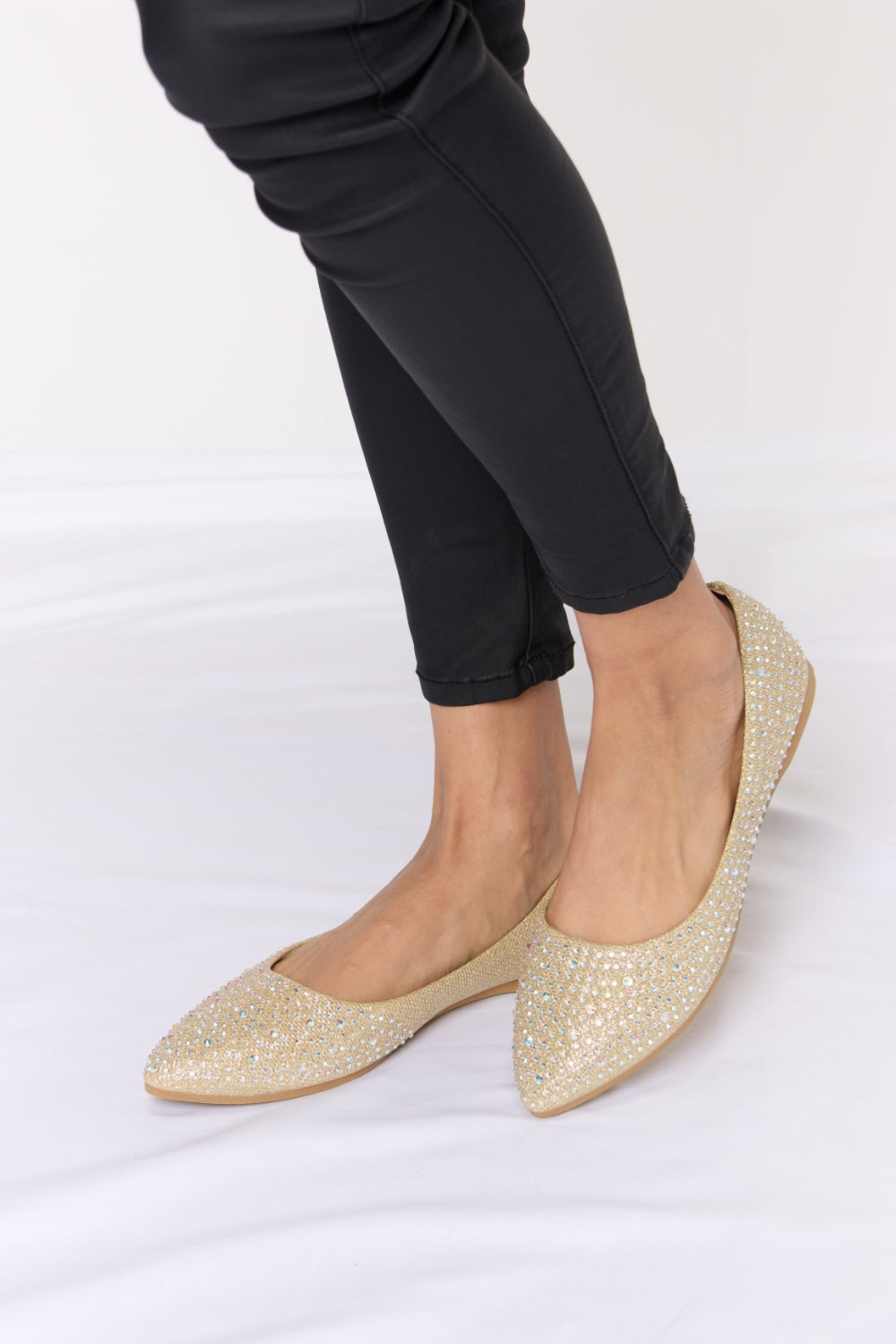 Forever Link Rhinestone Point Toe Flat Slip-Ons  Trendsi   