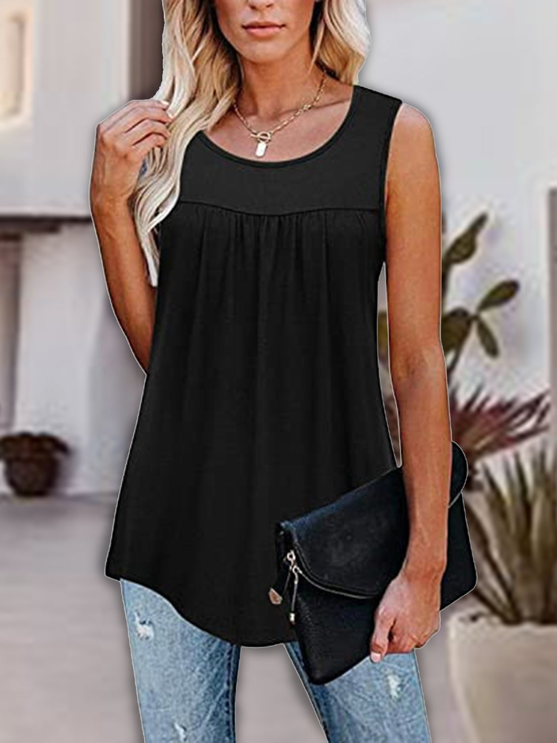 Round Neck Wide Strap Tank