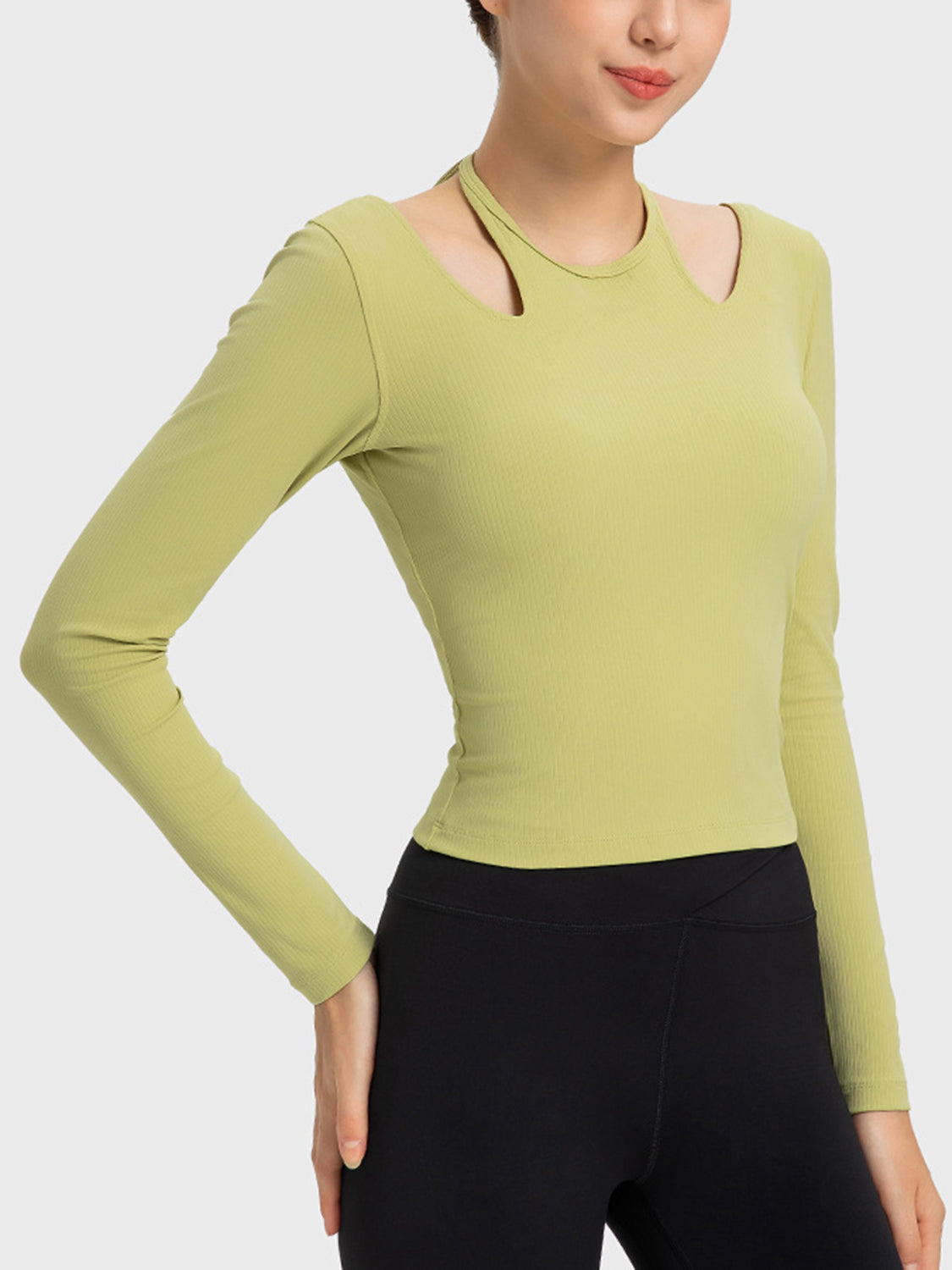 Millennia Halter Neck Long Sleeve Sporty Top  Trendsi   