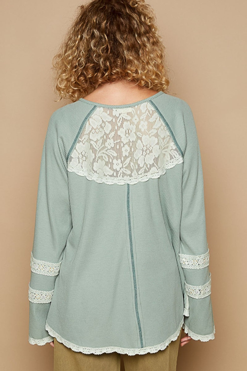 POL Round Neck Long Sleeve Lace Trim Thermal Top  Trendsi   