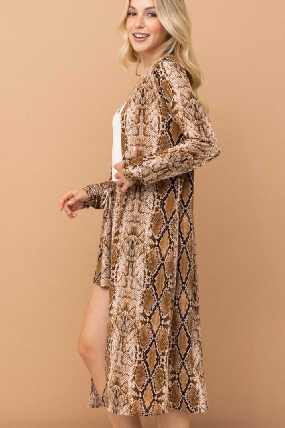 And The Why Snake Print Kimono Open Front Longline Cardigan Luxe Trendsi   