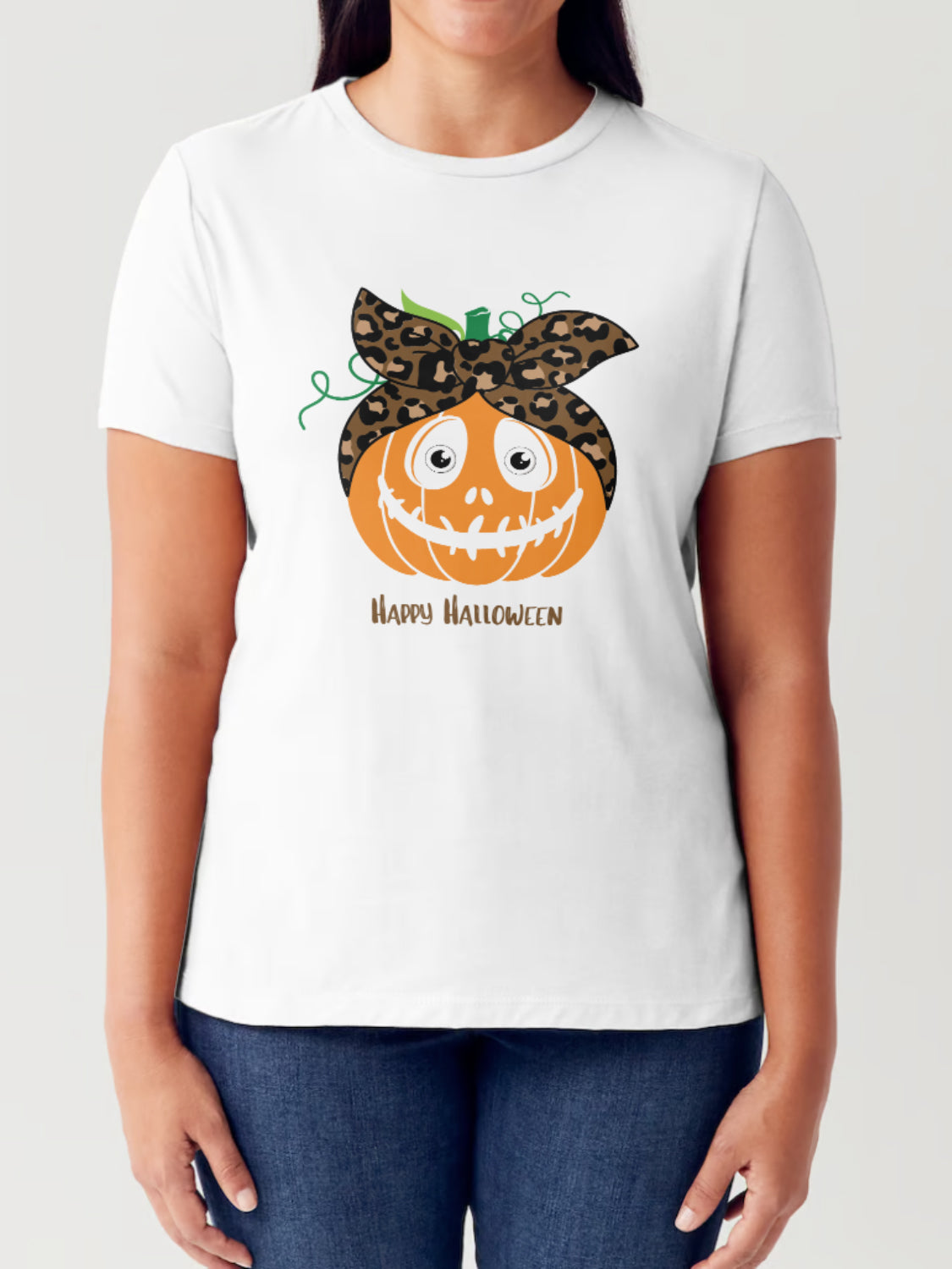 Simply Love Full Size HAPPY HALLOWEEN Pumpkin Graphic Short Sleeve Tubular T-Shirt T-Shirt Trendsi White S 