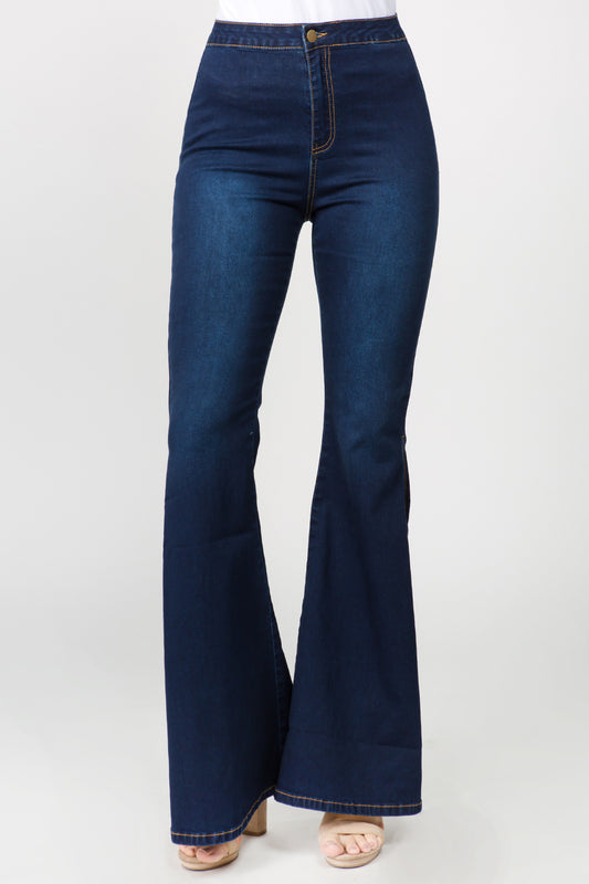 American Bazi Side Slit Flare Jeans  Trendsi DK Blue S 