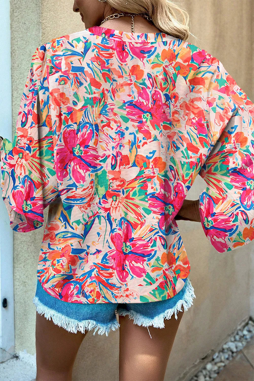 Printed Notched Long Sleeve Blouse  Trendsi   