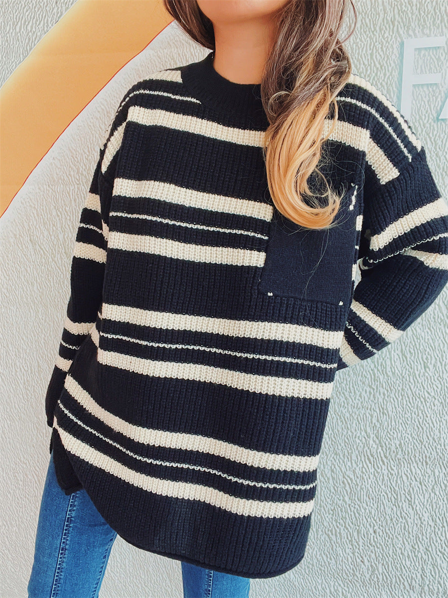 Striped Round Neck Long Sleeve Sweater