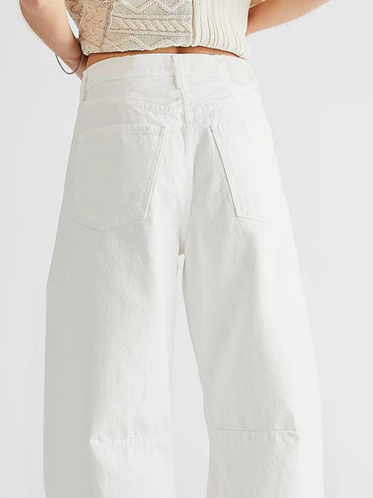 Raw Hem Wide Leg Jeans with Pockets