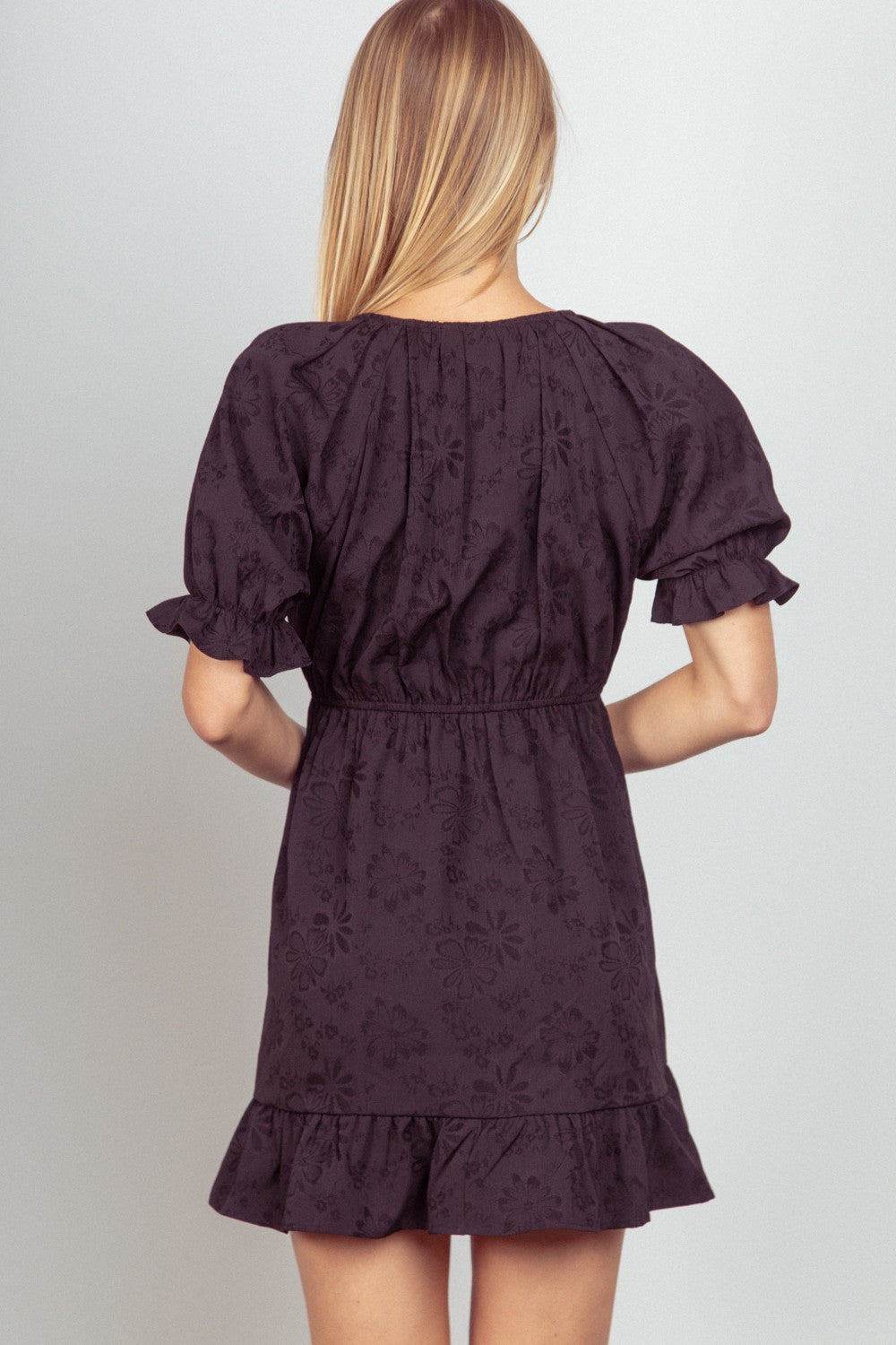 VERY J Floral Textured Woven Ruffled Mini Dress  Trendsi   