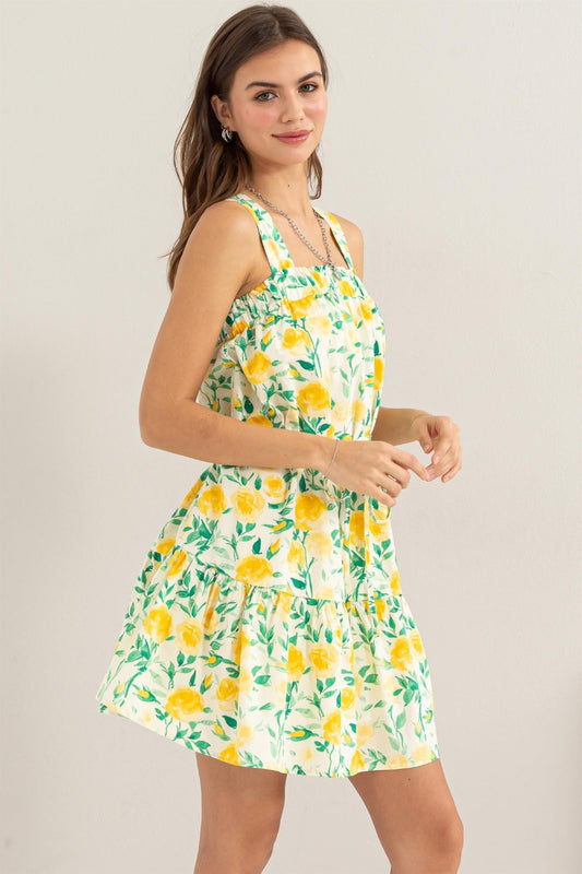 HYFVE Floral Tie Shoulder Mini Dress  Trendsi Yellow S 