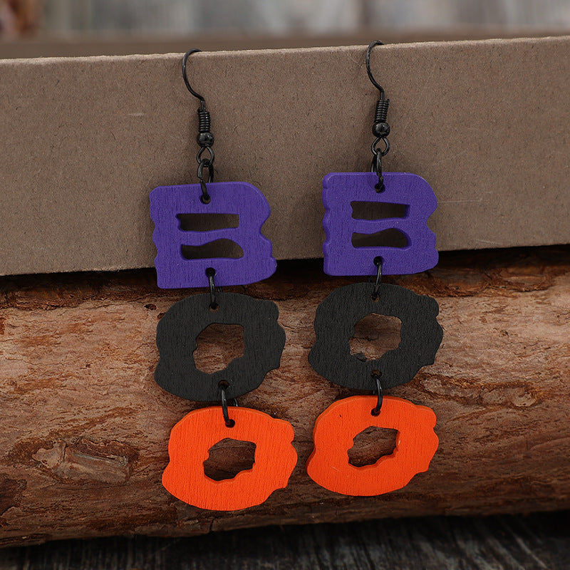 BOO Hollow Letter Wooded Earrings  Trendsi   