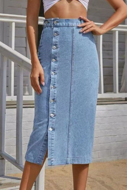 Buttoned Split Denim Skirt  Trendsi   