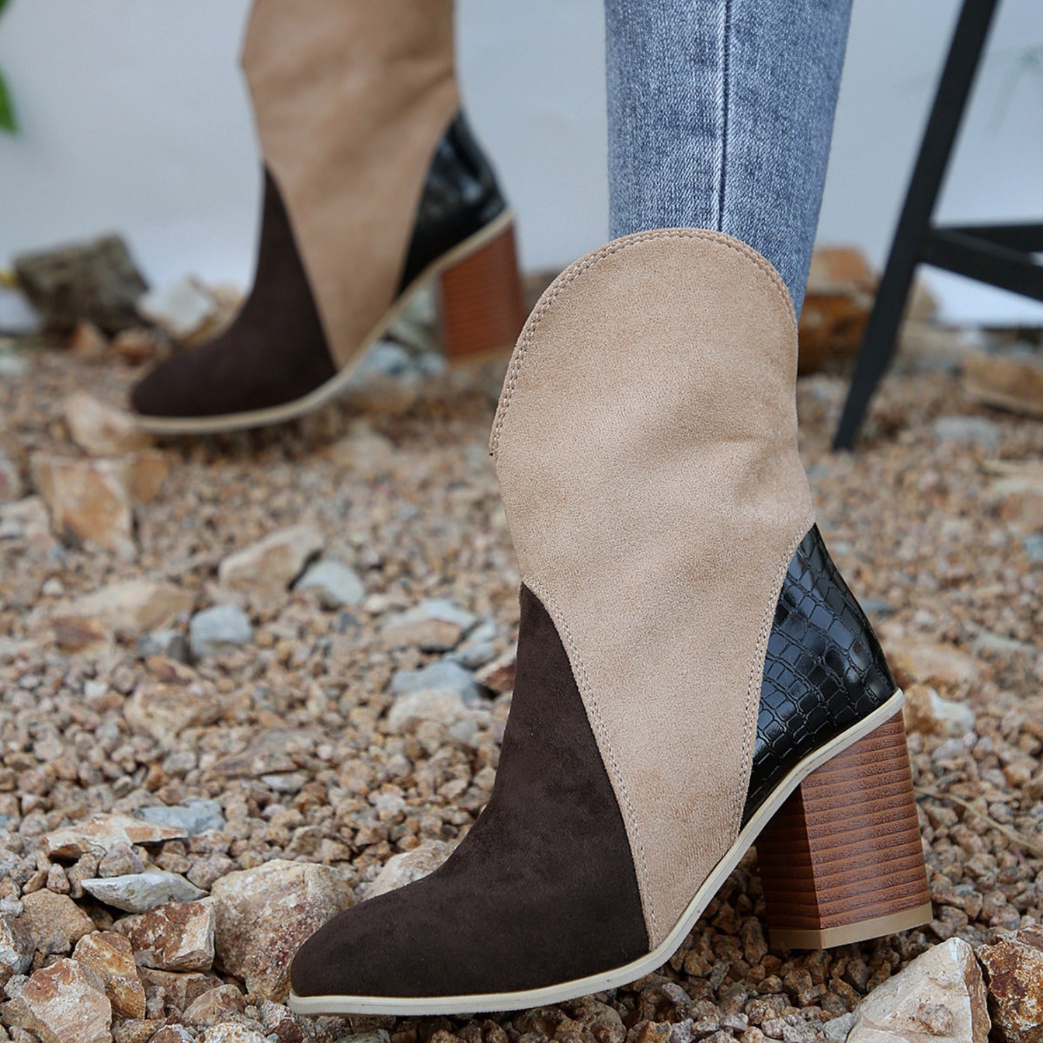 Suede Square Toe Block Heel Boots  Trendsi   