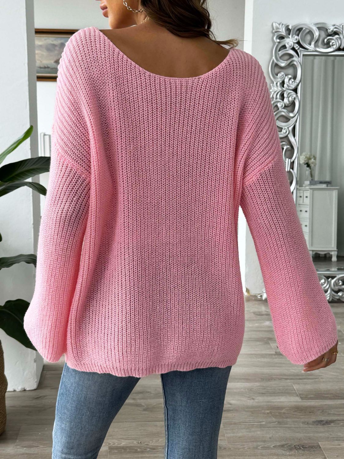 Flower Round Neck Long Sleeve Sweater  Trendsi   