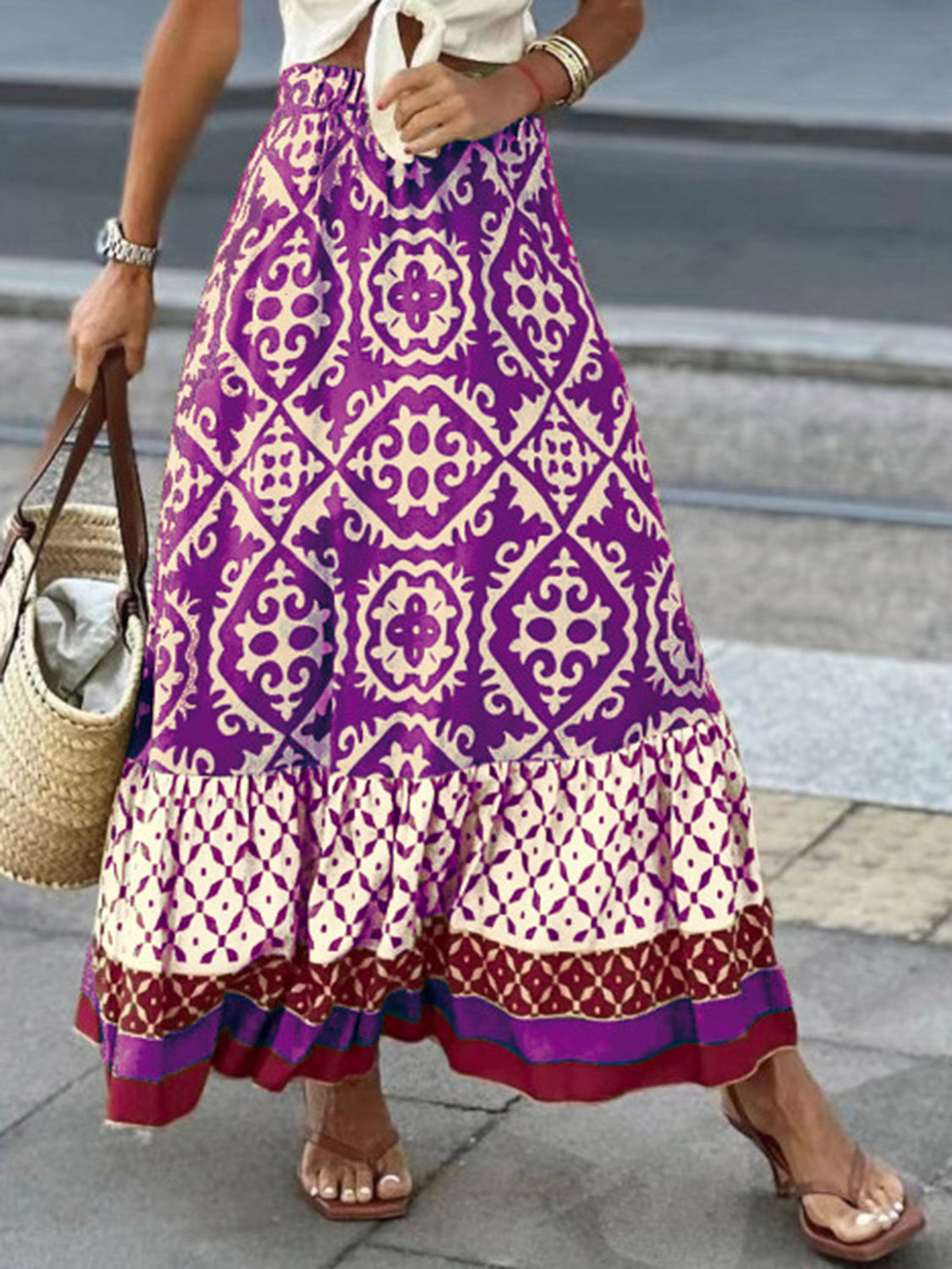 Geometric Elastic Waist Maxi Skirt  Trendsi   