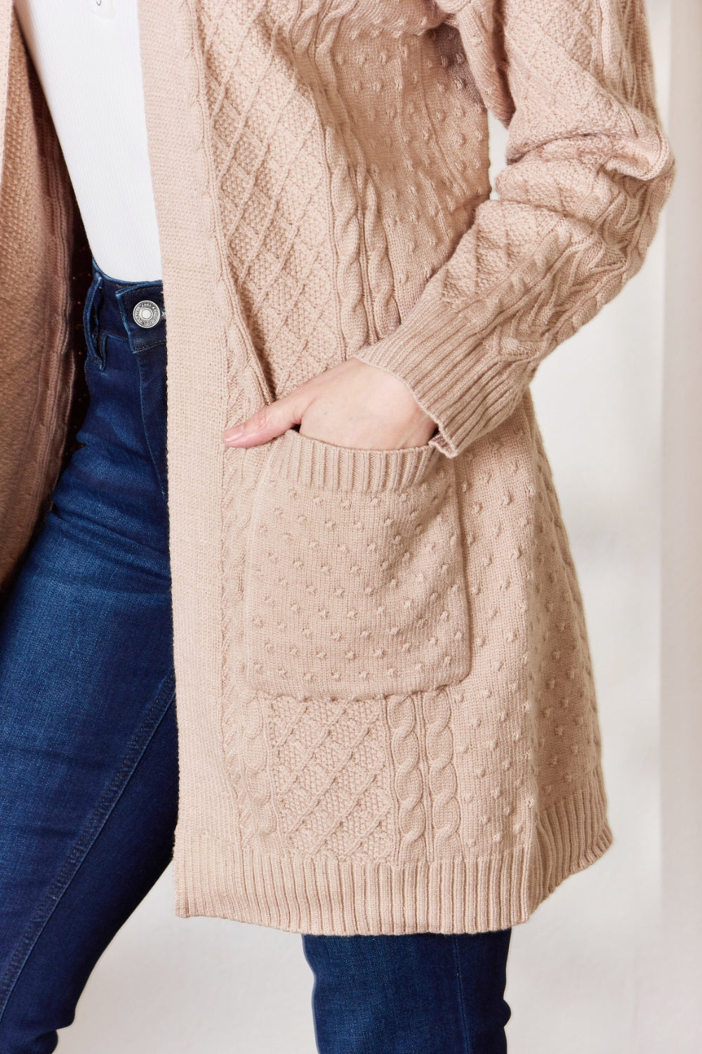 Hailey & Co Full Size Cable-Knit Pocketed Cardigan  Trendsi   