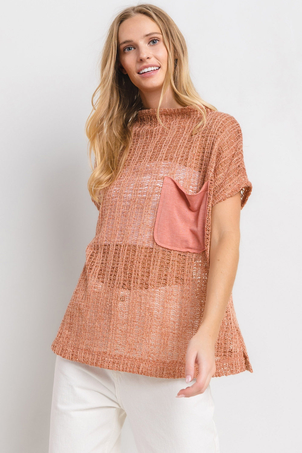 Ces Femme See Through Crochet Mock Neck Cover Up  Trendsi   