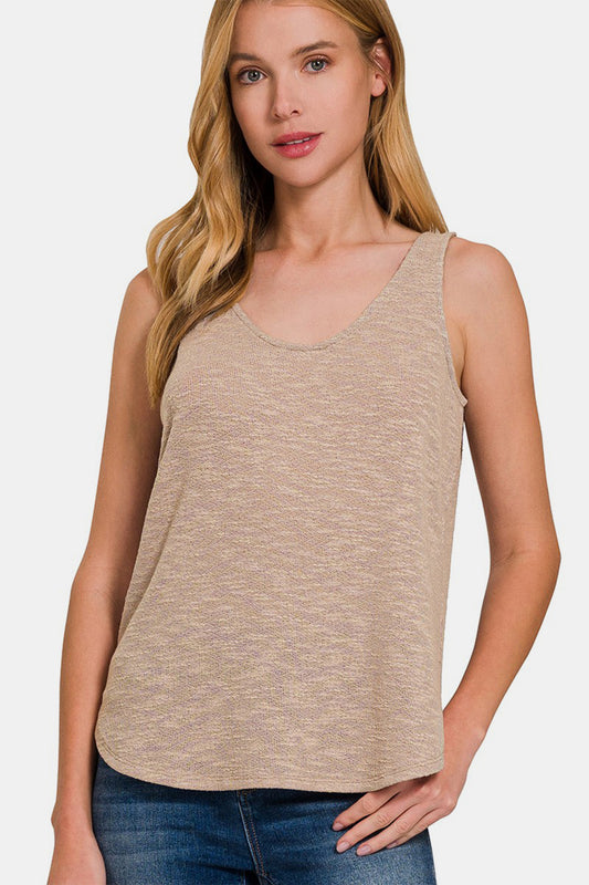 Zenana Curved Hem Round Neck Tank  Trendsi Lt Mocha S 