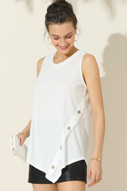 Ninexis Round Neck Button Side Tank Blouse Trendsi   