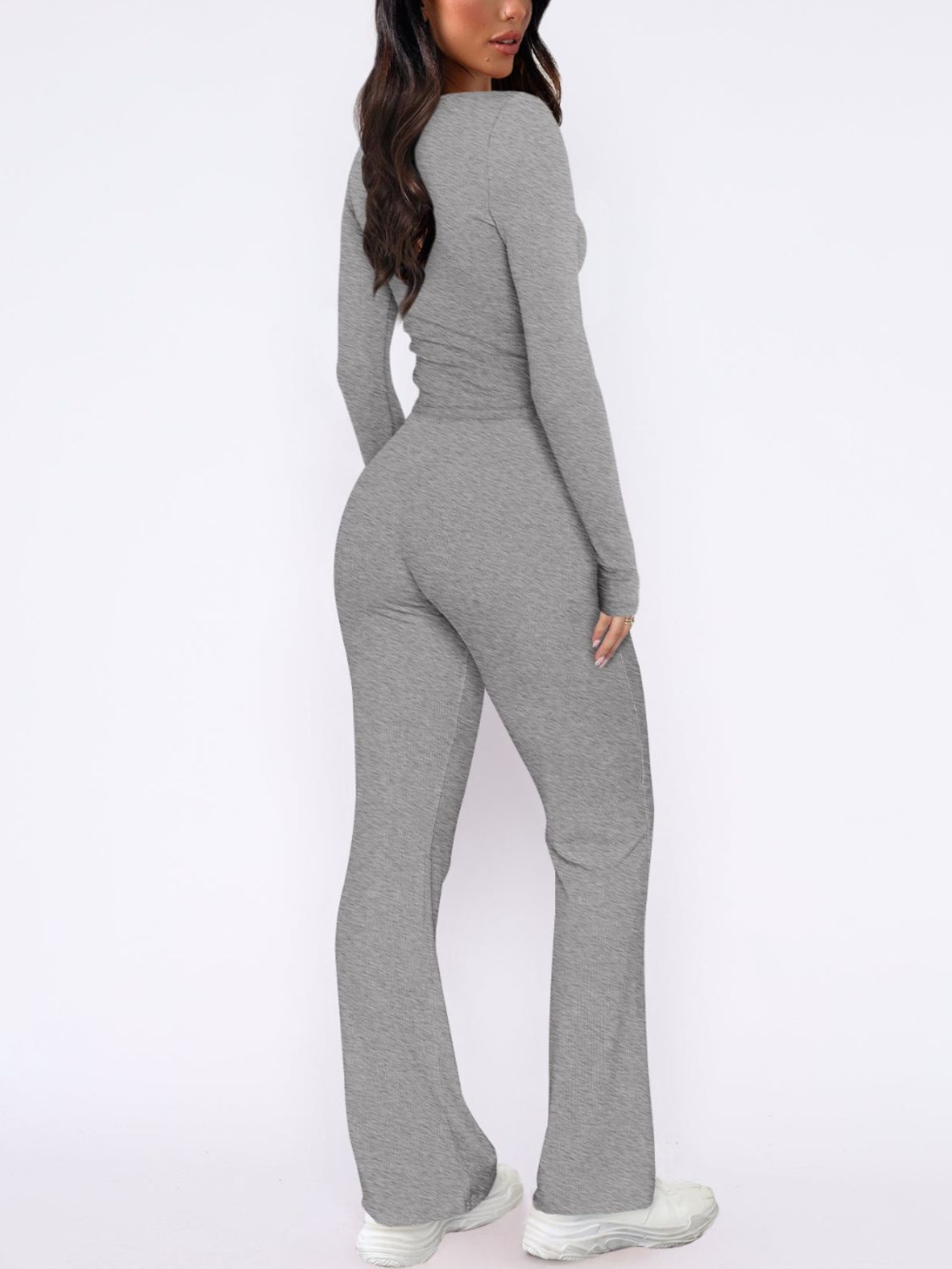 V-Neck Long Sleeve Top and Pants Set  Trendsi   