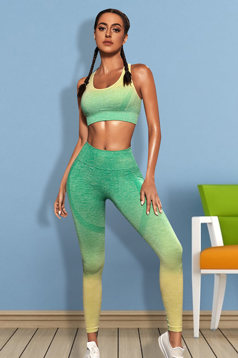 Gradient Sports Tank and Leggings Set  Trendsi Mid Green XS 