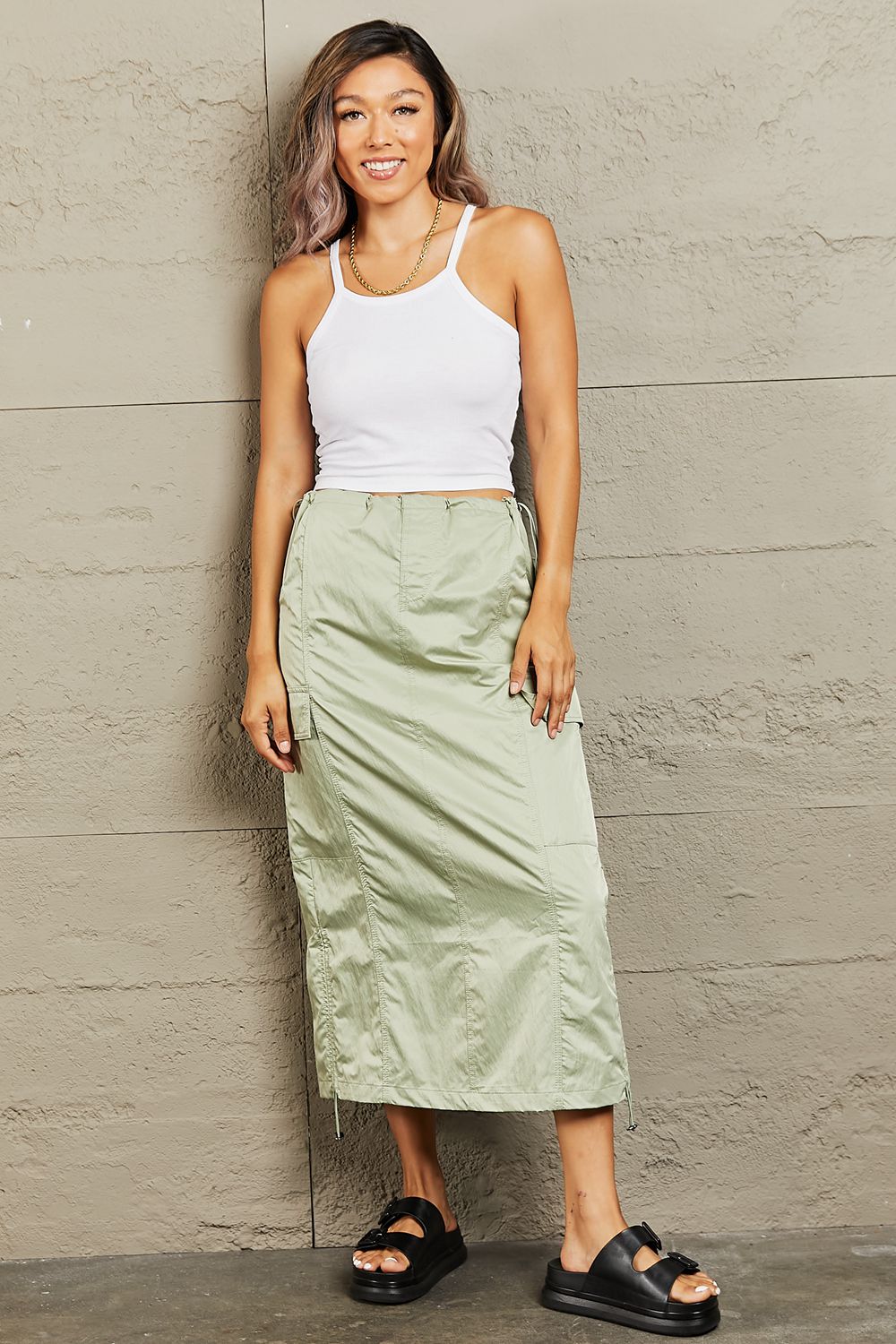 HYFVE Just In Time High Waisted Cargo Midi Skirt  Trendsi   