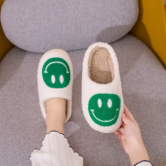 Melody Smiley Face Slippers  Trendsi WHITE/GREEN S 