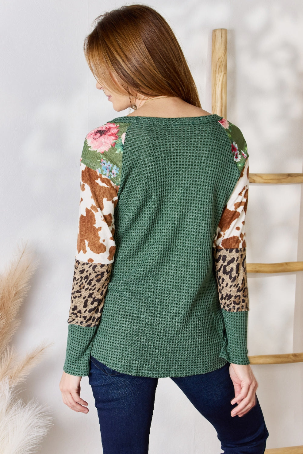 Hailey & Co Full Size Waffle-Knit Leopard Blouse  Trendsi   